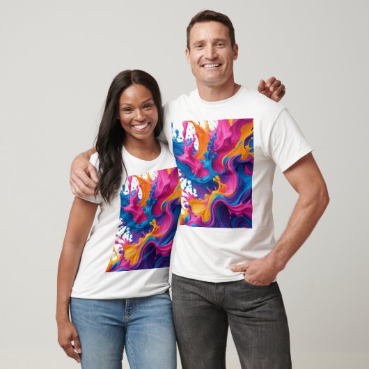鮮やか抽象芸術流体アート – カラースプラッシュデザイン Tシャツ (ユニセックス)