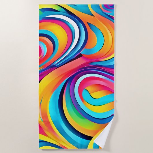 鮮やか抽象芸術渦巻き色 ビーチタオル (正面)