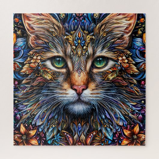 鮮やか抽象芸術猫イラストレーション ジグソーパズル (縦)