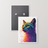 鮮やか抽象芸術猫ポートレートカラフル点々のある 缶バッジ (正面/裏面)