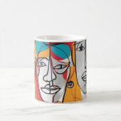 鮮やか抽象芸術顔コンテンポラリー- Line Art コーヒーマグカップ (中央)
