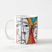 鮮やか抽象芸術顔コンテンポラリー- Line Art コーヒーマグカップ (左)