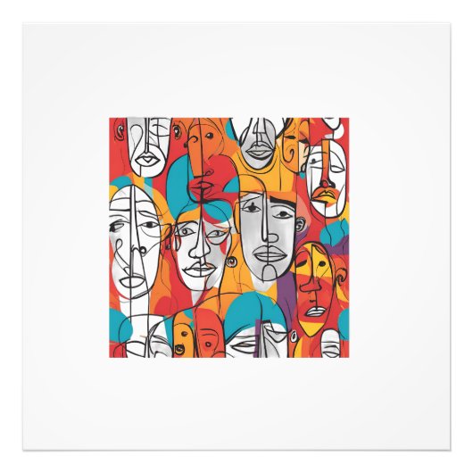 鮮やか抽象芸術顔コンテンポラリー- Line Art フォトプリント (正面)