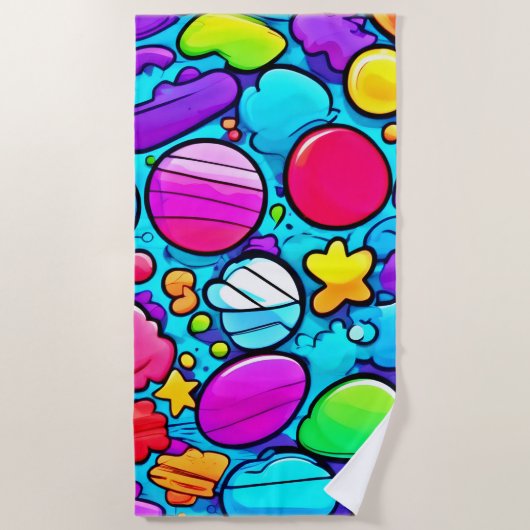 鮮やか抽象芸術 ビーチタオル (正面)