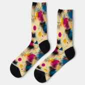 鮮やか抽象芸術(ピンク、ティール（緑がかった色）、黄色) ソックス (左)