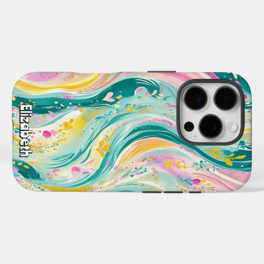 鮮やか抽象芸術Pingとティール(緑がかった色)渦巻き Case-Mate iPhoneケース (裏面 (横))