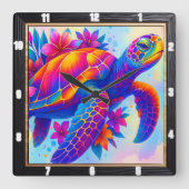 鮮やか数々の亀海 スクエア壁時計 (正面)