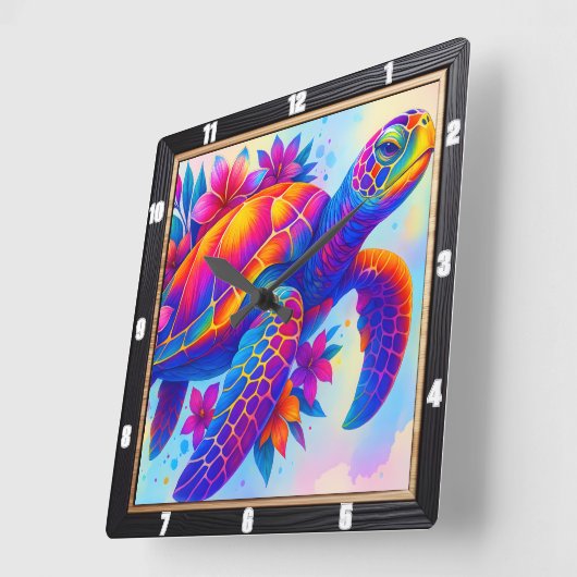 鮮やか数々の亀海 スクエア壁時計 (傾斜)