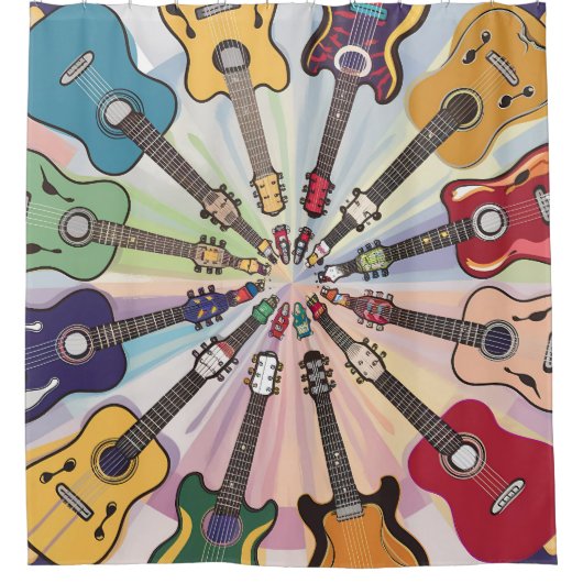 鮮やか数々の色ギターミュージカルスタイル シャワーカーテン (正面)