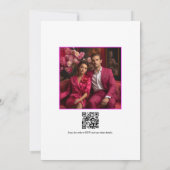 鮮やか明るい赤紫色モダンの結婚写真QRコード 招待状 (裏面)