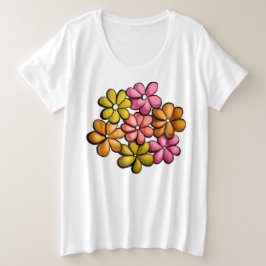 鮮やか春フローラ – インクフ描ァラ プラスサイズTシャツ