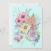 鮮やか春ワイルドフラワーオンティール(緑がかった色)ブライダルシャワー 招待状 (裏面)