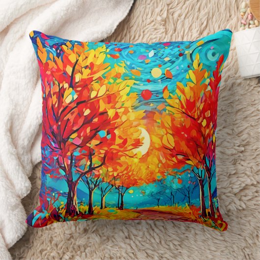 鮮やか月への森の道 クッション (ブランケット)