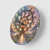 鮮やか木 ラウンド壁時計 (傾斜)