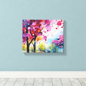 鮮やか森の水の色絵画 キャンバスプリント (インサイチュ (ウッドフロア))