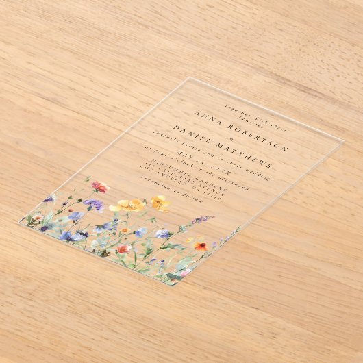 鮮やか水カラーフローラ結婚 アクリル招待状 (レイダウン)