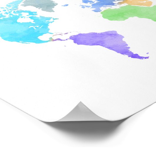 鮮やか水彩世界地図ポスター – Rainbow ポスター (角)