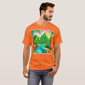 鮮やか海の波とヤシの木の芸術 Tシャツ (正面フル)