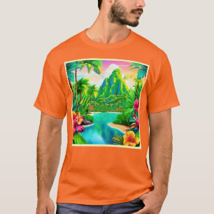 鮮やか海の波とヤシの木の芸術 Tシャツ