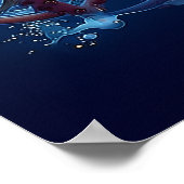 鮮やか深い海の中のイカ – 海洋生物イリュスト ポスター (角)