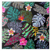 鮮やか熱帯葉の花のパターン タイル (正面)