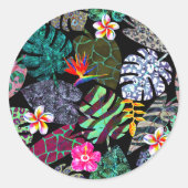 鮮やか熱帯葉の花のパターン ラウンドシール (正面)