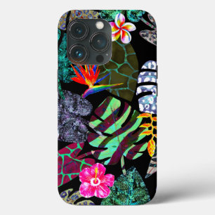 鮮やか熱帯葉の花のパターン iPhone 13 PROケース