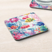 鮮やか熱帯魚の水彩海洋生物の模様 コースター (左側)
