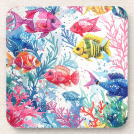 鮮やか熱帯魚の水彩海洋生物の模様 コースター