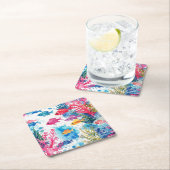 鮮やか熱帯魚の水彩海洋生物の模様 スクエアペーパーコースター (インサイチュ)