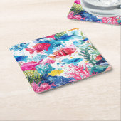 鮮やか熱帯魚の水彩海洋生物の模様 スクエアペーパーコースター (アングル)
