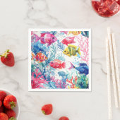 鮮やか熱帯魚の水彩海洋生物の模様 スタンダードカクテルナプキン (インサイチュ)