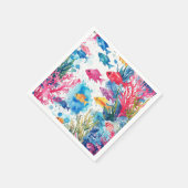鮮やか熱帯魚の水彩海洋生物の模様 スタンダードカクテルナプキン (角)