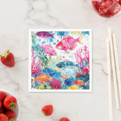 鮮やか熱帯魚の水彩海洋生物の模様 スタンダードカクテルナプキン (インサイチュ)