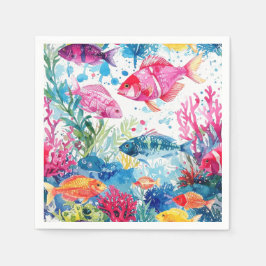 鮮やか熱帯魚の水彩海洋生物の模様 スタンダードカクテルナプキン