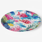 鮮やか熱帯魚の水彩海洋生物の模様 ペーパープレート (アングル)