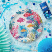 鮮やか熱帯魚の水彩海洋生物の模様 ペーパープレート (パーティー)