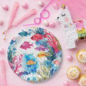 鮮やか熱帯魚の水彩海洋生物の模様 ペーパープレート (パーティー)