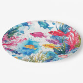 鮮やか熱帯魚の水彩海洋生物の模様 ペーパープレート (アングル)