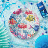 鮮やか熱帯魚の水彩海洋生物の模様 ペーパープレート (パーティー)