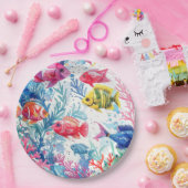 鮮やか熱帯魚の水彩海洋生物の模様 ペーパープレート (パーティー)