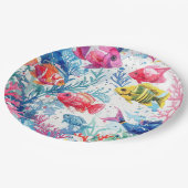 鮮やか熱帯魚の水彩海洋生物の模様 ペーパープレート (アングル)