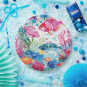 鮮やか熱帯魚の水彩海洋生物の模様 ペーパープレート (パーティー)