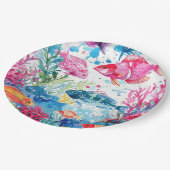 鮮やか熱帯魚の水彩海洋生物の模様 ペーパープレート (アングル)