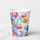 鮮やか熱帯魚の水彩海洋生物の模様 紙コップ (裏面)