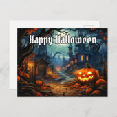 鮮やか白熱［赤熱］光を放つ不気味パンプキンハッピーハローウィン ポストカード (正面/裏面)