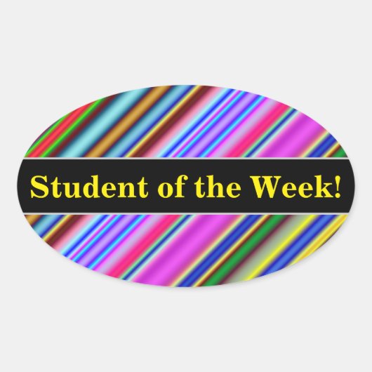 鮮やか目に色の数々の付いたストライプパターン 楕円形シール (正面)