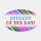 鮮やか目に色の数々の付いたストライプパターン 楕円形シール (正面)