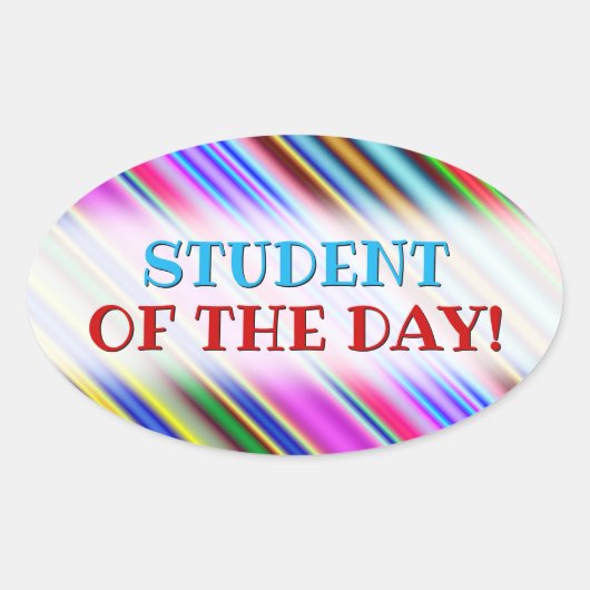 鮮やか目に色の数々の付いたストライプパターン 楕円形シール (正面)