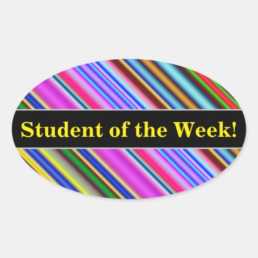 鮮やか目に色の数々の付いたストライプパターン 楕円形シール (正面)